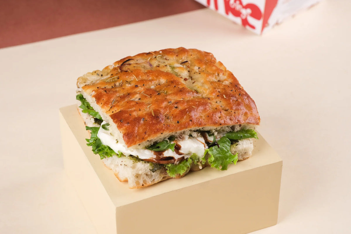 Flat Foccasia Burrata Sandwich